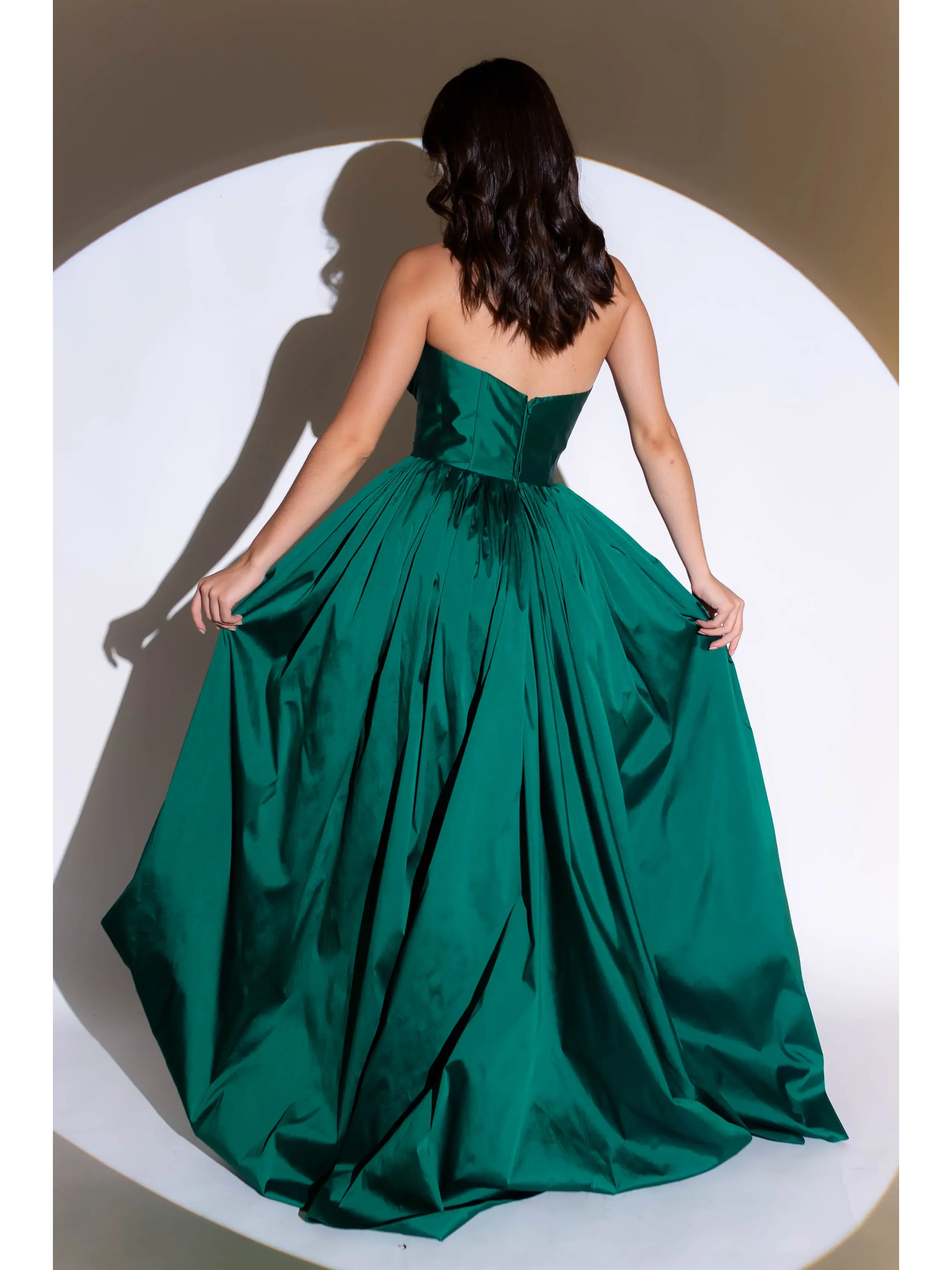 vestido longo verde tafeta tomara que caia drapeado ASD962.3.webp