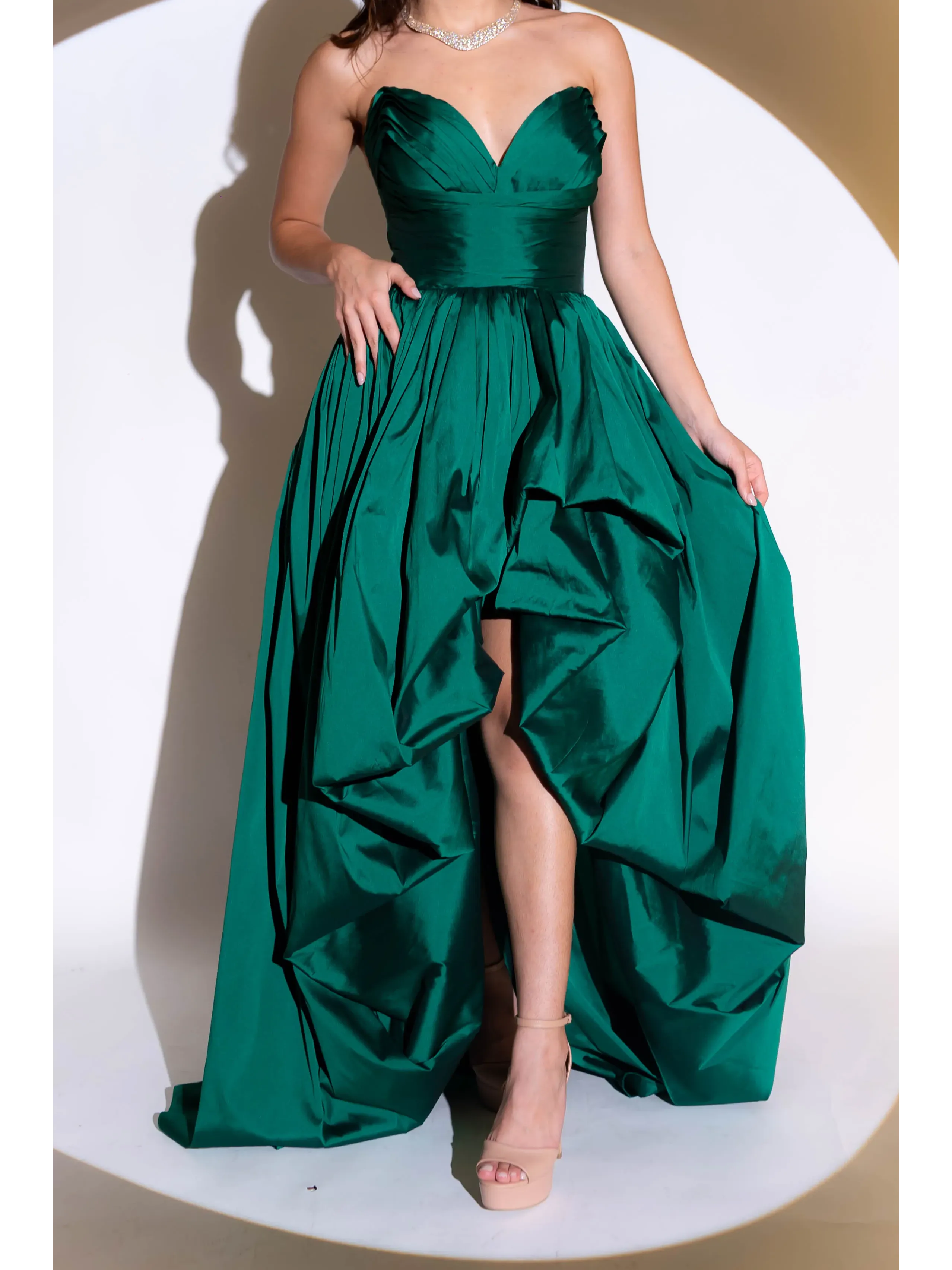 vestido longo verde tafeta tomara que caia drapeado ASD962.1.webp