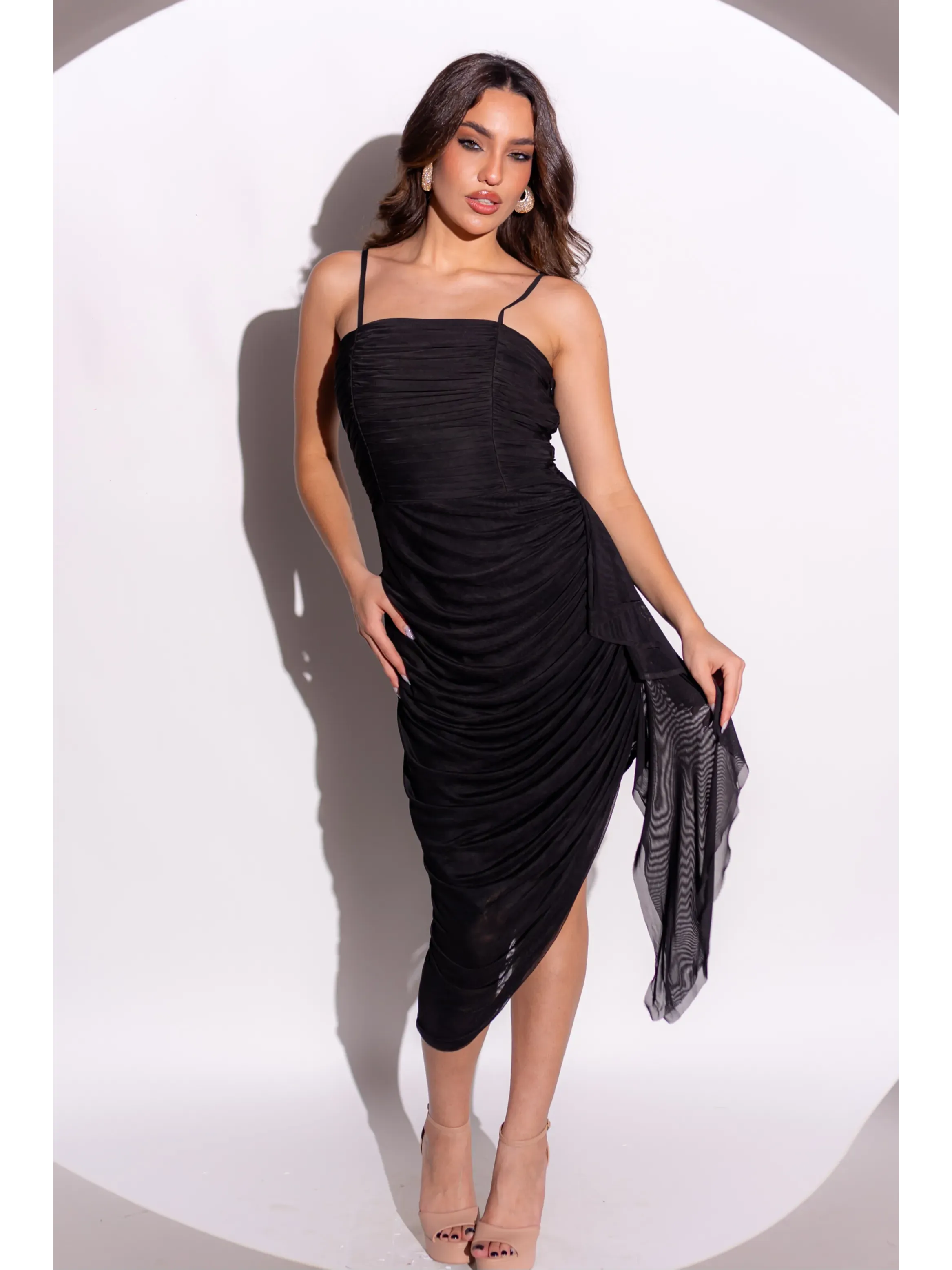 midi preto alça fina com fenda liso ASD984.2.webp