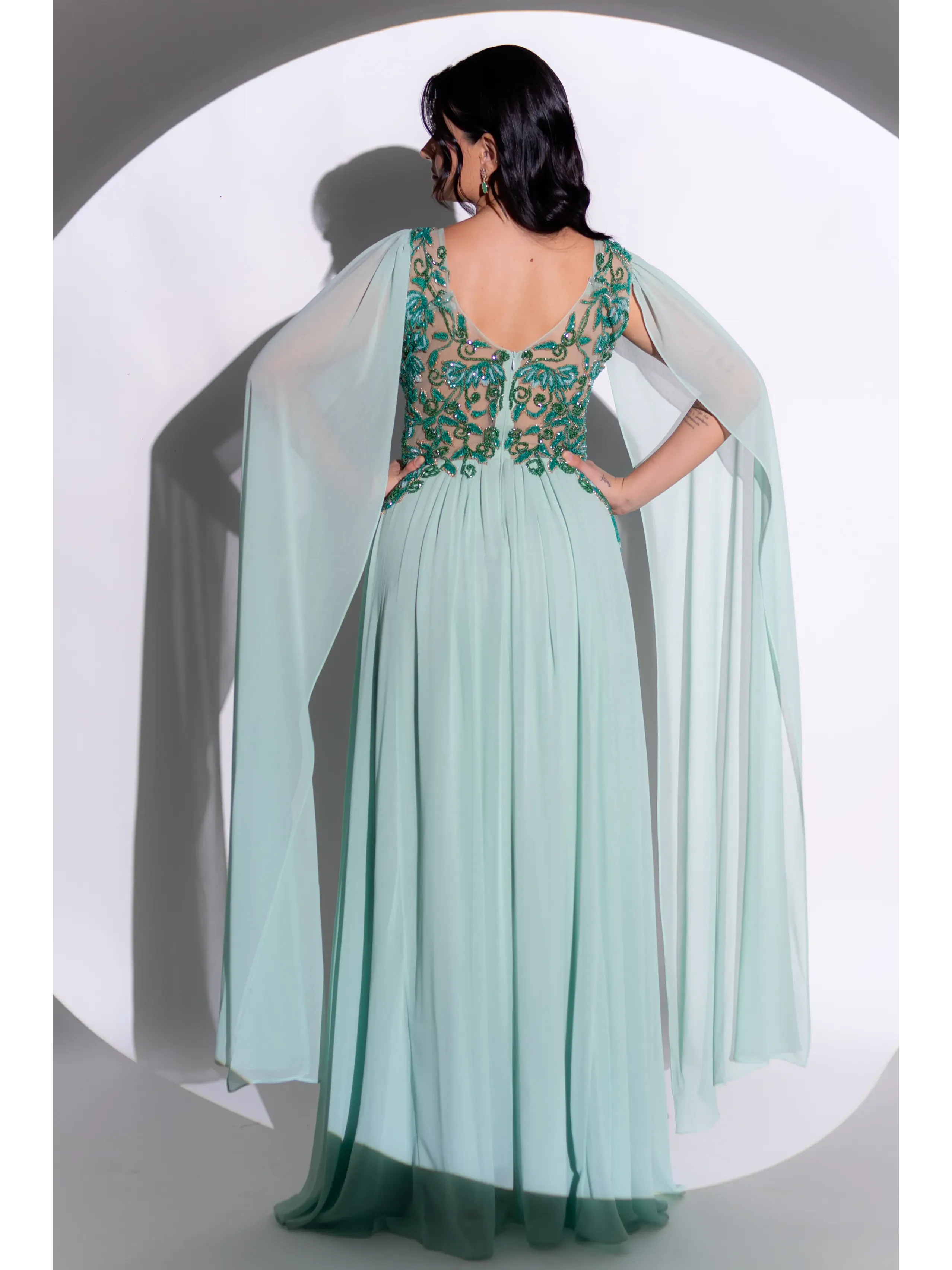 longo verde tiffany manga capa busto bordado em arabesco e decote V ASDSP98.1.webp